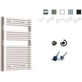 Elektrische design radiator sanicare plug & play 111,8x45 cm wit 596 watt met zwarte thermostaat links