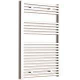 Elektrische design radiator sanicare plug & play 111,8x45 cm wit 596 watt met zwarte thermostaat links