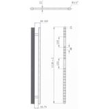 Elektrische design radiator sanicare plug & play 111,8x45 cm inox look 596 watt met zwarte thermostaat links