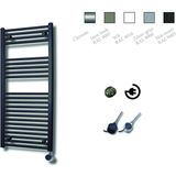 Elektrische design radiator sanicare plug & play 111,8x45 cm mat zwart 596 watt met chroom thermostaat links