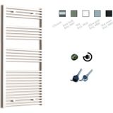 Elektrische design radiator sanicare plug & play 172x45 cm wit 920 watt met zwarte thermostaat links