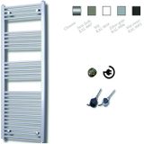 Elektrische design radiator sanicare plug & play 172x60 cm zilver grijs 1127 watt met zwarte thermostaat links