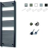 Elektrische design radiator sanicare plug & play 172x60 cm mat zwart 1127 watt met zwart thermostaat links