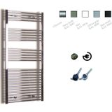 Elektrische design radiator sanicare plug & play 172x60 cm chroom 1127 watt met chroom thermostaat links