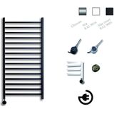 Elektrische radiator sanicare qubic 126.4x60 cm mat zwart met zwarte thermostaat 773 watt