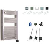 Elektrische design radiator sanicare plug & play 111,8x45 cm inox look 596 watt met chroom thermostaat en bluetooth links