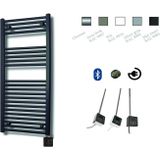 Sanicare elektrische design radiator 45x112cm zwart met Bluetooth en thermostaat links chroom