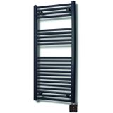 Sanicare elektrische design radiator 45x112cm zwart met Bluetooth en thermostaat links chroom