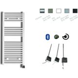 Elektrische design radiator sanicare plug & play 111,8x60 cm wit 730 watt met chroom thermostaat en bluetooth links