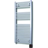 Elektrische design radiator sanicare plug & play 111,8x60 cm zilvergrijs 730 watt met zwarte thermostaat en bluetooth links