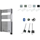 Elektrische design radiator sanicare plug & play 111,8x60 cm chroom 533 watt met chroom thermostaat en bluetooth links