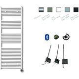 Elektrische design radiator sanicare plug & play 172x45 cm wit 596 watt met zwarte thermostaat en bluetooth links