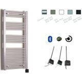 Elektrische design radiator sanicare plug & play 172x45 cm inox look 596 watt met chroom thermostaat en bluetooth links