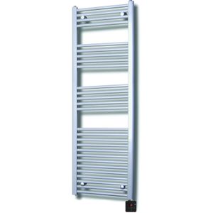 Elektrische design radiator sanicare plug & play 172x45 cm zilvergrijs 596 watt met zwarte thermostaat en bluetooth links