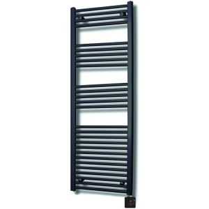 Elektrische design radiator sanicare plug & play 172x45 cm mat zwart 596 watt met chroom thermostaat en bluetooth links