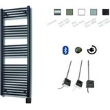 Elektrische design radiator sanicare plug & play 172x45 cm mat zwart 596 watt met zwarte thermostaat en bluetooth links