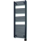 Elektrische design radiator sanicare plug & play 172x45 cm mat zwart 596 watt met zwarte thermostaat en bluetooth links