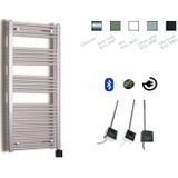 Elektrische design radiator sanicare plug & play 172x60 cm inox look 730 watt met chroom thermostaat en bluetooth links