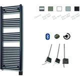 Elektrische design radiator sanicare plug & play 172x60 cm mat zwart 730 watt met zwarte thermostaat en bluetooth links