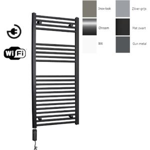 Sanicare electrische design radiator 111,8 x 45 cm. wit met WiFi thermostaat zwart HRAWZ451118/W