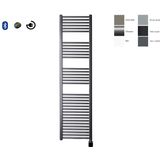 Sanicare electrische design radiator 172 x 45 cm. Gun metal met BLUETOOTH thermostaat chroom (linksonder) HRLBC451720/M