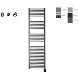 Sanicare electrische design radiator 172 x 45 cm. Gun metal met BLUETOOTH thermostaat zwart (linksonder) HRLBZ451720/M