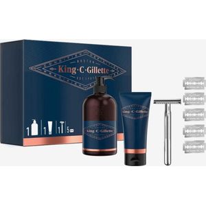 King C. Gillette Starter Set - Zeer Luxe Geschenk Set - Baardshampoo - Scheergel - Scheermesjes Met Luxe Houder