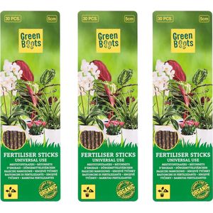 GreenBoots® Meststofstaafjes | Meststaafjes | Plantenvoeding | 3 x 30 Stuks | Fertilizer Sticks | 5cm | Meststofstaafjes | Universeel Gebruik | Bemesting | Plantenmest | Voeding Bloemen en Planten | Bijvoeding Planten | Bloeibevordering Plant