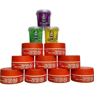 9-pack Voordeelbundel Red One Aqua Hair Wax Orange Sinaasappel 150ml + 3 stuks Topkwaliteit Ottoman Ultra Strong Hair Gel 150ml - RedOne - Extra voordelig - Haargel - Haarwax - Sterke Hold - Kapperskwaliteit