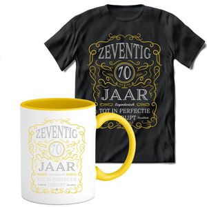 70 Jaar Legendarisch Gebrouwen T-shirt met mok giftset  Geel| Verjaardag cadeau pakket set | Grappig feest shirt Heren – Dames – Unisex kleding | Koffie en thee mok | Maat XL