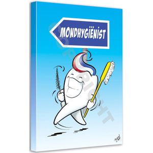 Mondhygiënist Cartoon op canvas - Roland Hols - Wandelende kies - 120 x 90 cm - Houten frame 4 cm dik