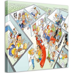 Tandarts Cartoon op canvas - Roland Hols - Praktijkkamers - 90 x 90 cm - Houten frame 4 cm dik - Orthodontist - Mondhygiënist