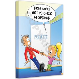Tandarts Cartoon op canvas - Roland Hols - Afspraak - 90 x 60 cm - Houten frame 4 cm dik - Orthodontist - Mondhygiënist