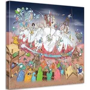 Tandarts Cartoon op canvas - Roland Hols - Gebitsbescherming - 60 x 60 cm - Houten frame 4 cm dik - Orthodontist - Mondhygiënist