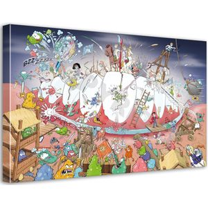 Tandarts Cartoon op canvas - Roland Hols - Gebitsbescherming - 60 x 90 cm - Houten frame 4 cm dik - Orthodontist - Mondhygiënist