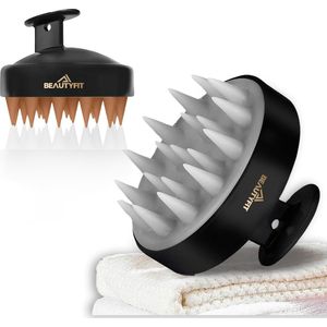 BeautyFit® - Scalp Massager - 2 stuks - Inclusief E-book - Anti roos - Shampoo Brush - Scalp Brush - Hoofdhuid Massage Borstels - Haargroei Versneller - Haargroei Producten - Haarborstel - Grijs/Bruin