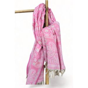 Nepal Omslagdoek Plaid Sjaal Yak Wol/Acryl (200 x 100 cm) Roze/Creme