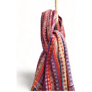 Nepal Omslagdoek Plaid Sjaal Yak Wol/Acryl (200 x 100 cm) Rood/Paars/Creme