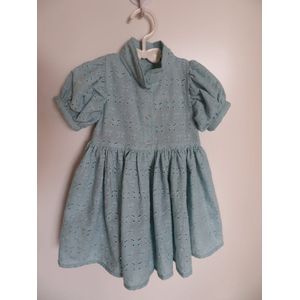 Meisjesjurk - baby zomerjurk - maat 74 - blauw - 100% katoen - Broderie ( handgemaakt Sweet Baby Bedstraw)