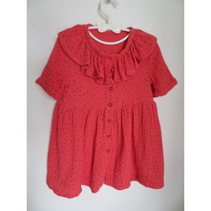Meisjesjurk - baby zomerjurk - maat 86 - rood baby jurkje- 100% katoen - ( handgemaakt Sweet Baby Bedstraw)