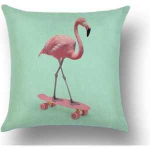 Kussensloop - Flamingo op skateboard - mintgroen - 45x45 cm