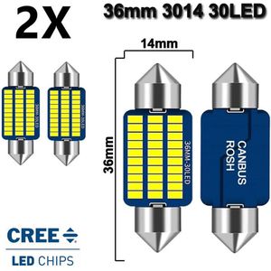 ( Set 2 Stuks ) C5W 36mm Helder Wit 6500K 12V LED CANbus Geschikt met ESP CHIP foutloos - 3014 Cree 30-SMD  - 6500 Kelvin -1100 Lumen - Instrument - Interieur verlichting - RTH36W