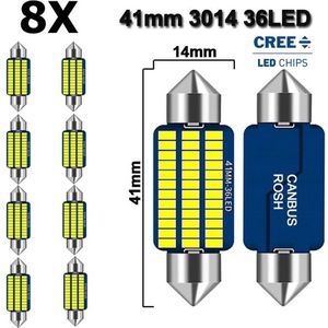 ( Set 8 Stuks ) C5W / C10W 41mm Helder Wit 6500K 12V LED CANbus Geschikt met ESP CHIP foutloos - 3014 Cree 36-SMD  - 6500 Kelvin -1150 Lumen - Instrument - Interieur verlichting - 41 mm - RTH41W