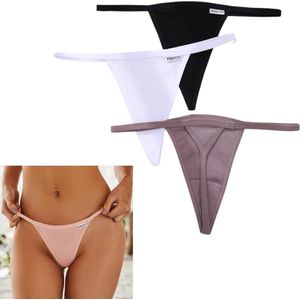 Luxe Dames String - 3 Pack Nude, Zwart & Wit - Dames Lingerie / Ondergoed Set - Maat M