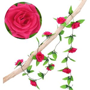 Bloemenslinger Rozen Fiets Donkerroze - Stijlvolle Bloemenstreng voor Fietsmand of Stuur - 220 CM Bloemen - Plastic Kunstbloemen Fiets Slinger