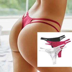 Sexy Dames String met Kant - 3 Pack met Zwart, Rood & Wit - Vrouwen Lingerie / Ondergoed Set - Maat XL
