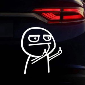 Autosticker - Middelvinger Poppetje Cartoon - Grappige Auto Sticker Wit - Hoogwaardig Vinyl - Autostickers Wrap Folie - universeel/alle automerken