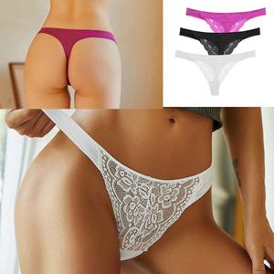 3 Pack - Sexy Dames String met Kant - Low Rise - Roze, Zwart en Wit - Dames Lingerie - Ondergoed Set - Maat M