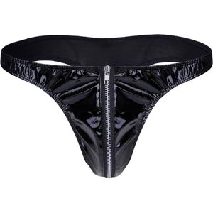 Heren Slip met Rits - Latex Look - String Zwart - Sexy Design - Mannen String - Ondergoed Maat M
