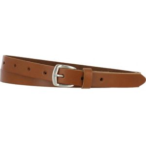 Smalle Leren Dames Riem | 2cm breed | Riemmaat: 85cm (totale lengte: 100cm) | 100% echt leer | Nikkelvrije gesp | Kleur: cognac